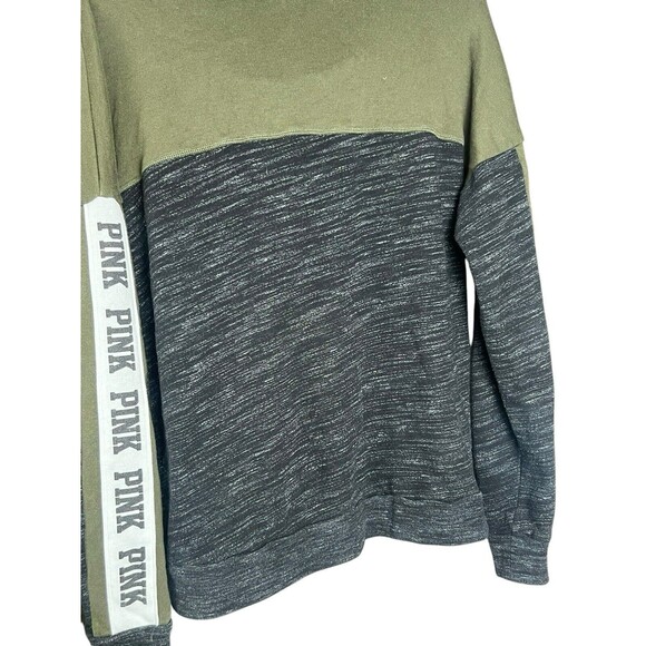 PINK VS Oversized Cowl Neck Pullover M Green Black Logo Sleeve Colorblock - Picture 10 of 11